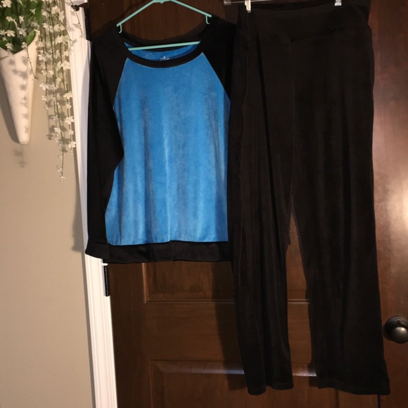 Cuddl Duds Pants - Cuddl Duds Black & Blue Two-Piece Lounge Set Top L Pants M